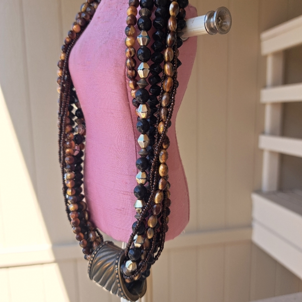 Chico's necklace - chunky pendant necklace - multi strand - earth tones